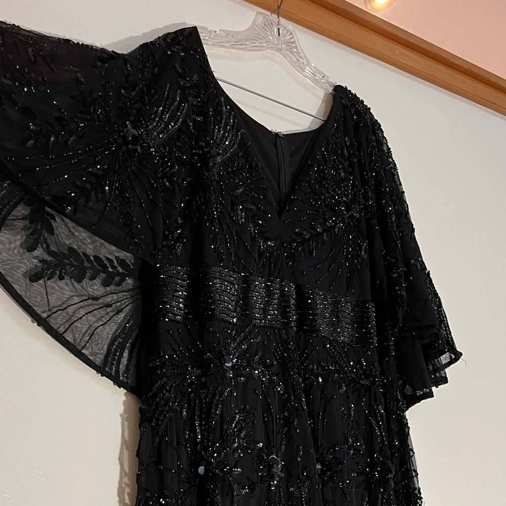 Mac Duggal Black Beaded Long Sleeve Dress